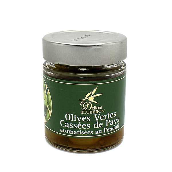 Olives vertes cassées de pays aromatisées au fenouil origine France